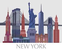 New York Landmarks , Red Blue Fine Art Print