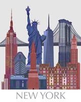 New York Landmarks , Red Blue Fine Art Print