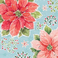 Country Poinsettias III Blue Fine Art Print