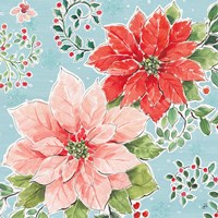 Country Poinsettias II Blue Fine Art Print