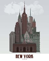 New York in Clouds Dark Red and Green Fine Art Print