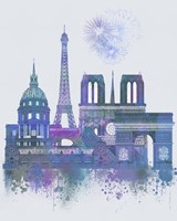 Paris Skyline Watercolour Splash Blue Fine Art Print