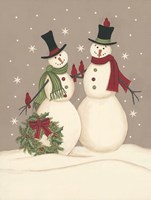 Wreath & Cardinal Snowmen Fine Art Print