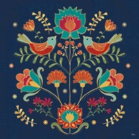 Folk Floral II Dark Fine Art Print