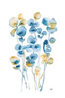 Blue and Gold Watercolor Floral Fine Art Print