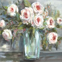 Pink Blooms Still Life Square Fine Art Print