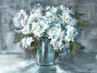 White Hydrangeas on Gray Landscape Fine Art Print