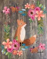 Floral Fox on Wood Fine Art Print