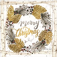 Merry Christmas Birch Wreath with Berries Fine Art Print
