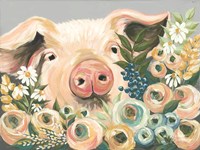 Pig in the Flower Garden Fine Art Print