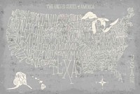 Hand Lettered USA Map Gray Fine Art Print