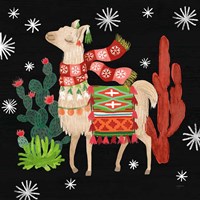 Lovely Llamas IV Christmas Black Fine Art Print