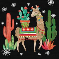 Lovely Llamas III Christmas Black Fine Art Print