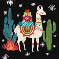 Lovely Llamas II Christmas Black Fine Art Print