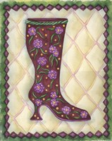 Boots Magenta With Roses With Leaves Fine Art Print