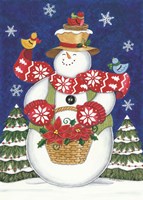 Snowman with Poinsettias Fine Art Print