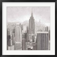 Manhattan in the Mist Gray Framed Print