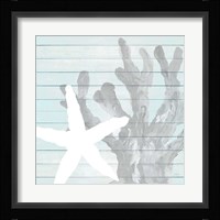 Starfish on Blue Wood Framed Print