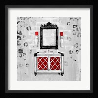 Red Antique Mirrored Bath Square I Fine Art Print