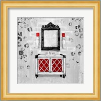 Red Antique Mirrored Bath Square I Fine Art Print