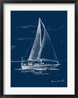 Sailboat on Blue Burlap I Fine Art Print