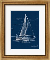 Sailboat on Blue Burlap I Fine Art Print