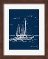 Sailboat on Blue Burlap II Fine Art Print