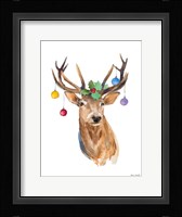 Deer with Holly and Ornaments Fine Art Print