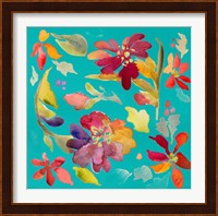 Floral Party On Teal Fine Art Print