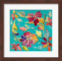 Floral Party On Teal Fine Art Print