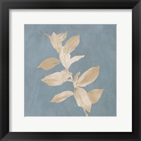 Tan Leaf on Blue Square I Framed Print