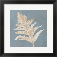 Tan Leaf on Blue Square II Framed Print