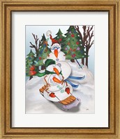 Sledding Snowmen Fine Art Print