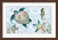 Watercolor Sea Creatures Panel (blue) Fine Art Print
