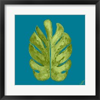 Leaf On Teal I Framed Print
