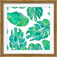 Aqua Leaves On White Fine Art Print