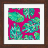 Aqua Leaves On Pink Fine Art Print
