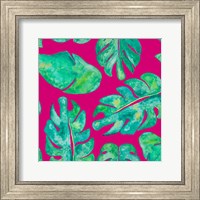 Aqua Leaves On Pink Fine Art Print