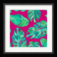 Aqua Leaves On Pink Fine Art Print