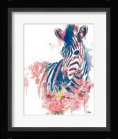 Floral Watercolor Zebra Framed Print
