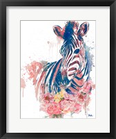 Floral Watercolor Zebra Framed Print