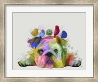 English Bulldog and Birds, Rainbow Splash Fine Art Print