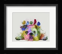 English Bulldog and Birds, Rainbow Splash Fine Art Print