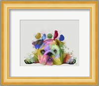 English Bulldog and Birds, Rainbow Splash Fine Art Print