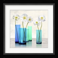 Poppies in crystal vases (Aqua I) Fine Art Print