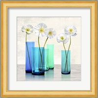 Poppies in crystal vases (Aqua I) Fine Art Print