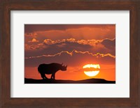 Kenya, Masai Mara Composite Of White Rhino Silhouette And Sunset Fine Art Print