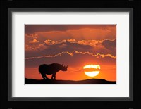 Kenya, Masai Mara Composite Of White Rhino Silhouette And Sunset Fine Art Print