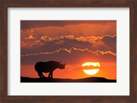 Kenya, Masai Mara Composite Of White Rhino Silhouette And Sunset Fine Art Print