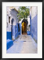 Morocco, Chaouen Narrow Street Lined With Blue Buildings Fine Art Print